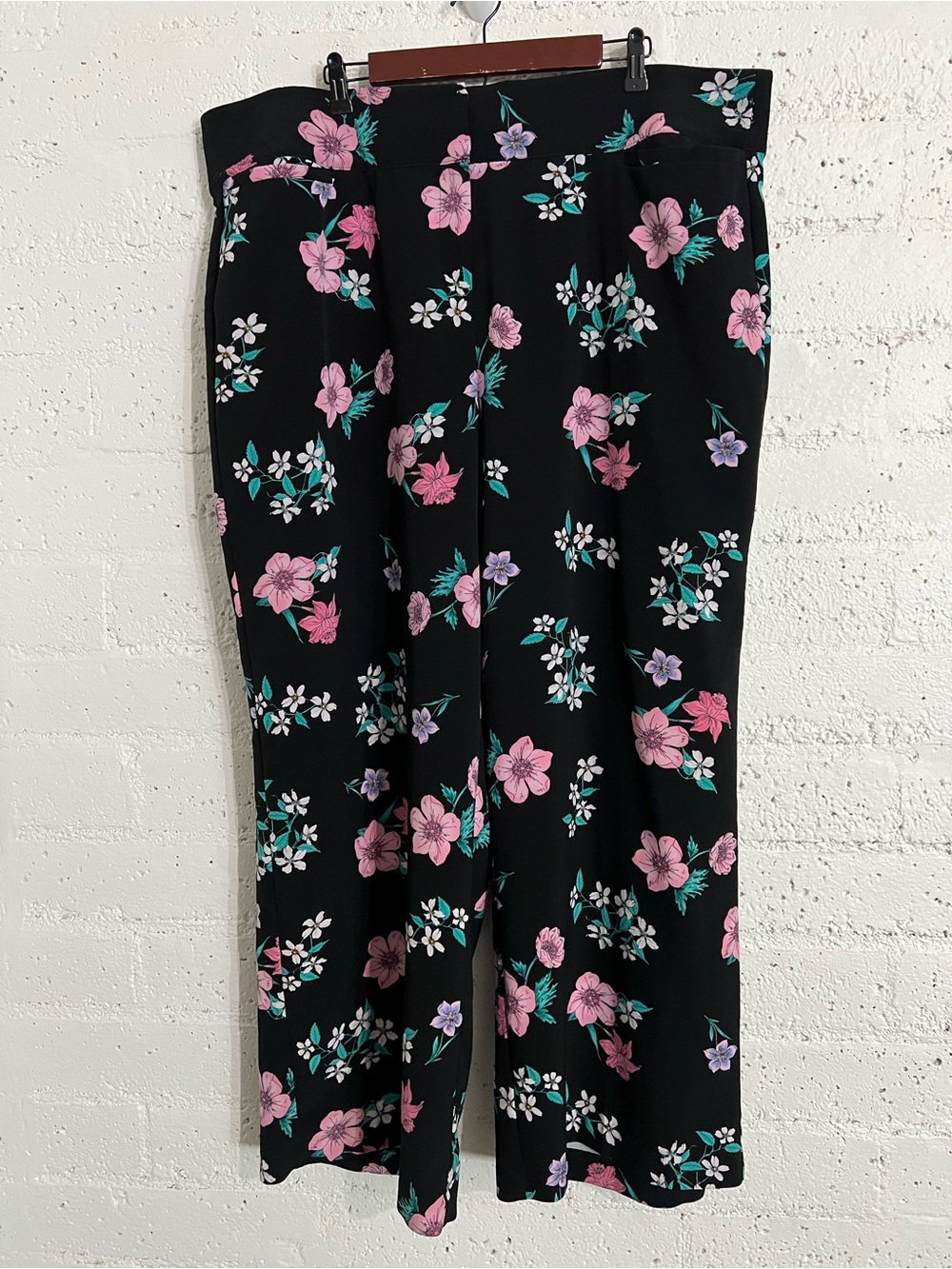 Lane Bryant Womens Plus Pants 22 Black Floral The Allie Wide Leg Stretch H19